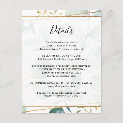 Greenery Eucalyptus Guest Information Details Enclosure Card