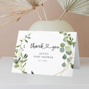 Greenery Eucalyptus Heart Calligraphy Baby Shower Letterpress Thank You Card