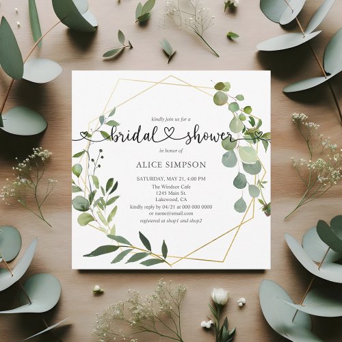 Greenery Eucalyptus Heart Script Bridal Shower Invitation