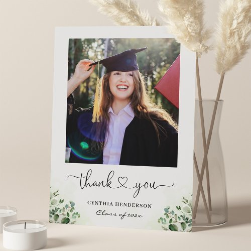 Greenery Eucalyptus Heart Script Graduation Photo Thank You Card