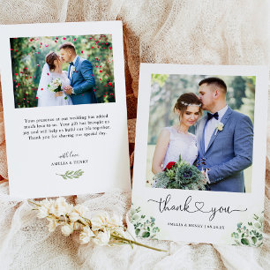 Greenery Eucalyptus Heart Script Wedding Photo Thank You Card
