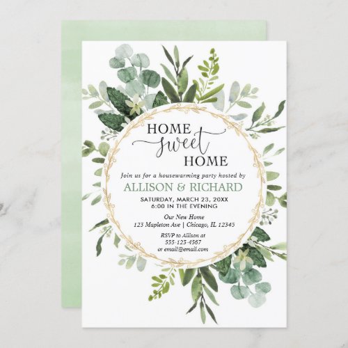Greenery eucalyptus housewarming party invitation