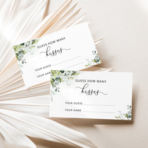 Greenery eucalyptus how many kisses bridal game enclosure card