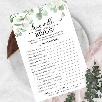 Greenery Eucalyptus How Well Do You Know The Bride Flyer by StampsbyMargherita at Zazzle
