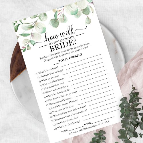 Greenery Eucalyptus How Well Do You Know The Bride Flyer