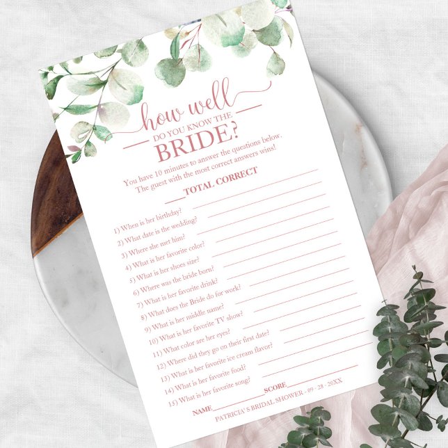 Greenery Eucalyptus How Well Do You Know The Bride Flyer (Creator Uploaded)