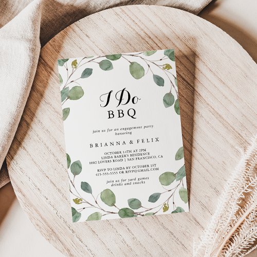 Greenery Eucalyptus I Do BBQ Engagement Party Invitation