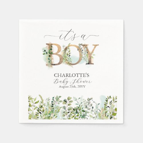 Greenery Eucalyptus Its a Boy Baby Shower Napkin