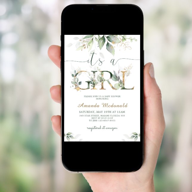 Greenery Eucalyptus It's a Girl Baby Shower Invitation (Front Digital)