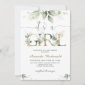 Greenery Eucalyptus It's a Girl Baby Shower Invitation (Front)