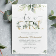 Greenery Eucalyptus It's a Girl Baby Shower Invitation