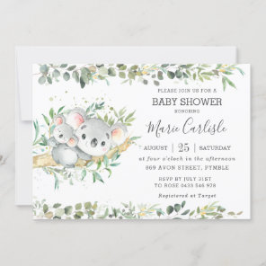 Greenery Eucalyptus Koala Neutral Baby Shower Boy Invitation