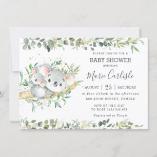 Greenery Eucalyptus Koala Neutral Baby Shower Boy Invitation