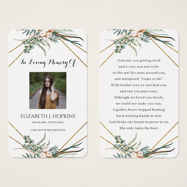 Greenery Eucalyptus Leaf Frame Photo Prayer Cards (Front & Back)
