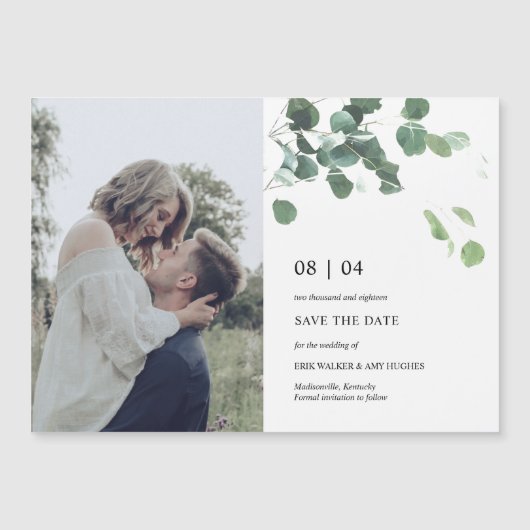 Greenery Eucalyptus Leaf Save the Date Magnet (Front)
