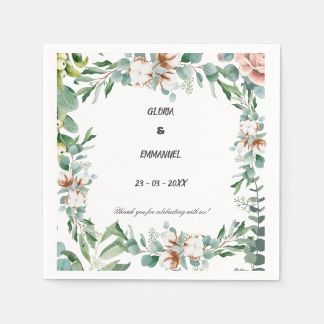 Greenery Eucalyptus Leave Floral Wedding  Napkins (Front)