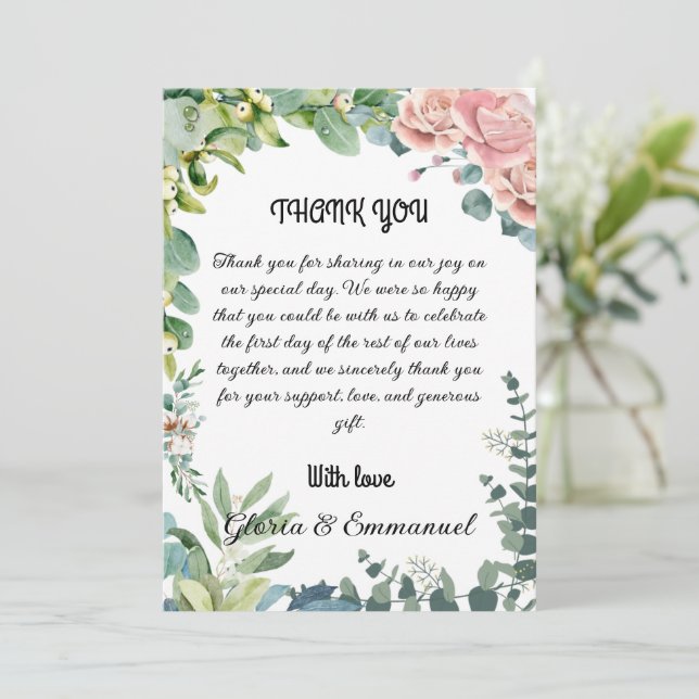Greenery Eucalyptus Leave Floral Wedding  Thank You Card (Standing Front)