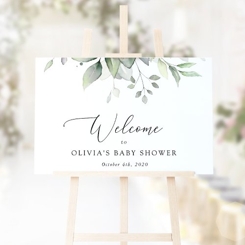 Greenery Eucalyptus Leaves Baby Shower Welcome Poster