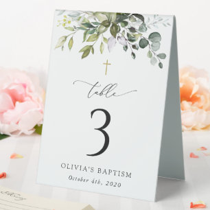 Greenery, Eucalyptus Leaves, Baptism Table Numbers Table Tent