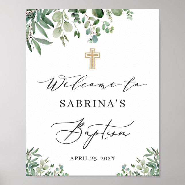 Greenery Eucalyptus Leaves Baptism Welcome Sign (Front)