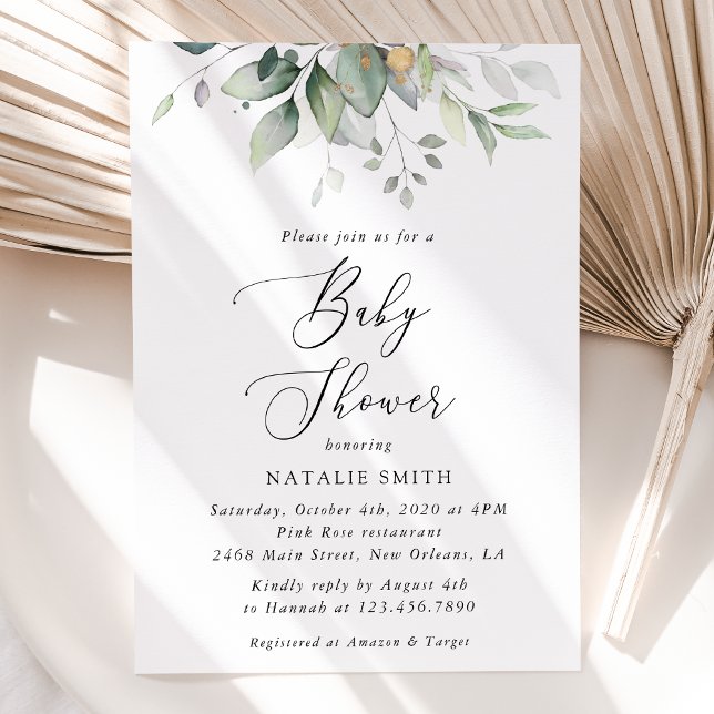 Greenery, Eucalyptus Leaves, Boho, Baby Shower Invitation (Creator Uploaded)