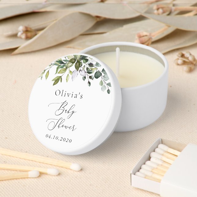 Greenery, Eucalyptus Leaves, Boho, Baby Shower Mini Candle Favors (Insitu)