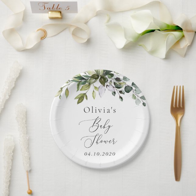 Greenery, Eucalyptus Leaves, Boho, Baby Shower Paper Plates (Wedding)