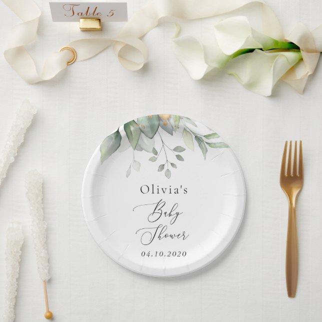 Greenery, Eucalyptus Leaves, Boho, Baby Shower Paper Plates (Wedding)