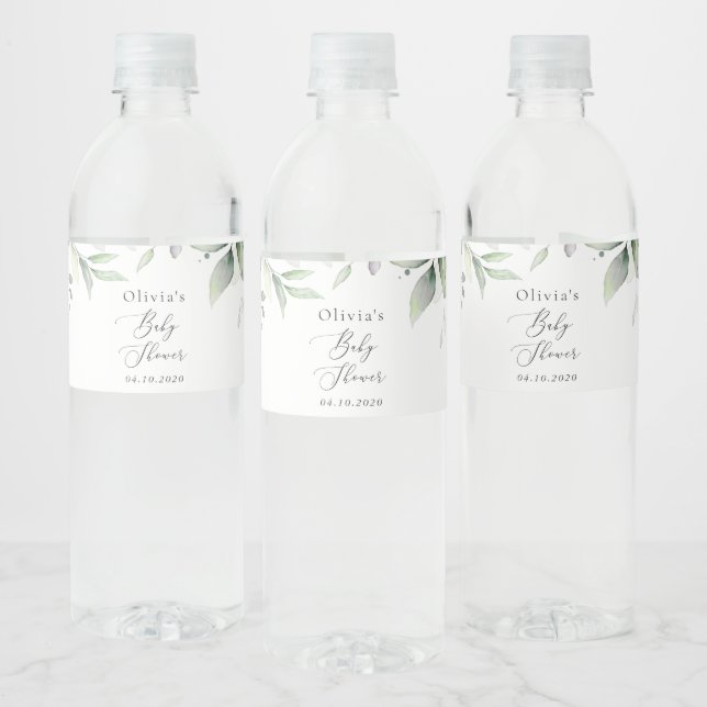 Greenery, Eucalyptus Leaves, Boho, Baby Shower Water Bottle Label (Bottles)