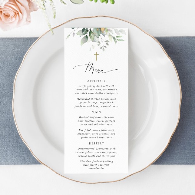 Greenery, Eucalyptus Leaves, Boho, Baptism Menu (Creator Uploaded)