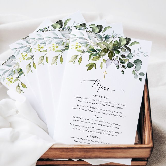 Greenery, Eucalyptus Leaves, Boho, Baptism Menu (Creator Uploaded)