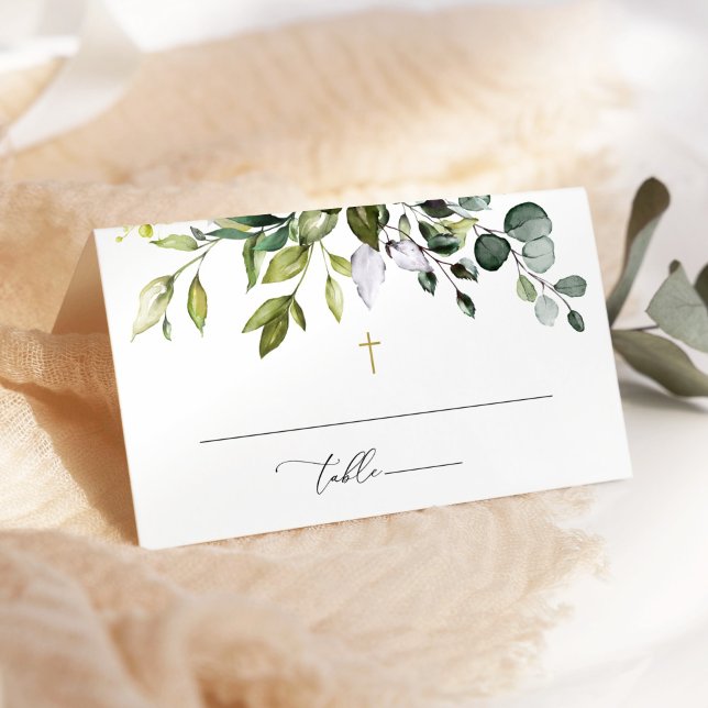 Greenery, Eucalyptus Leaves, Boho, Baptism Place Card (Creator Uploaded)