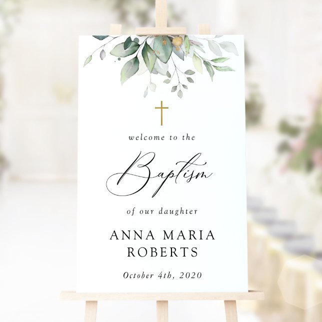 Greenery, Eucalyptus Leaves, Boho, Baptism Welcome Foam Board (Creator Uploaded)