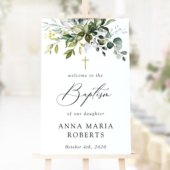 Greenery, Eucalyptus Leaves, Boho, Baptism Welcome Foam Board (Creator Uploaded)