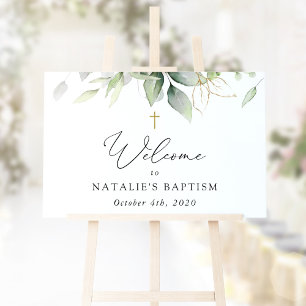 Greenery, Eucalyptus Leaves, Boho, Baptism Welcome Sign