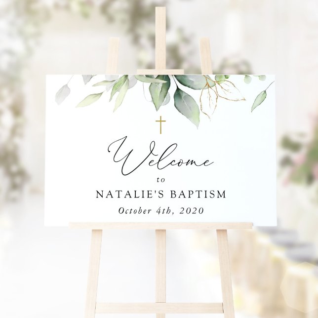 Greenery, Eucalyptus Leaves, Boho, Baptism Welcome Sign (Creator Uploaded)