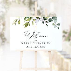 Greenery, Eucalyptus Leaves, Boho, Baptism Welcome Sign