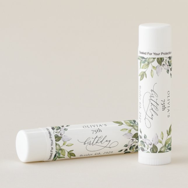 Greenery, Eucalyptus Leaves, Boho, Birthday Lip Balm (Front)
