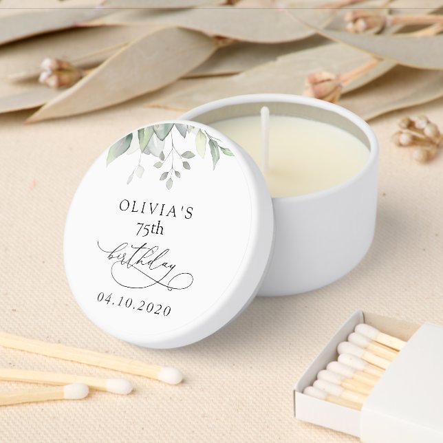 Greenery, Eucalyptus Leaves, Boho, Birthday Mini Candle Favors (Insitu)