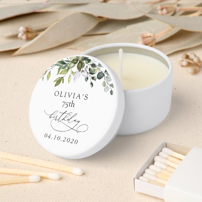 Greenery, Eucalyptus Leaves, Boho, Birthday Mini Candle Favors (Insitu)