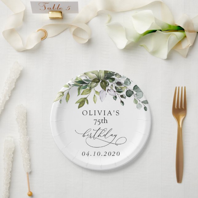 Greenery, Eucalyptus Leaves, Boho, Birthday Paper Plates (Wedding)