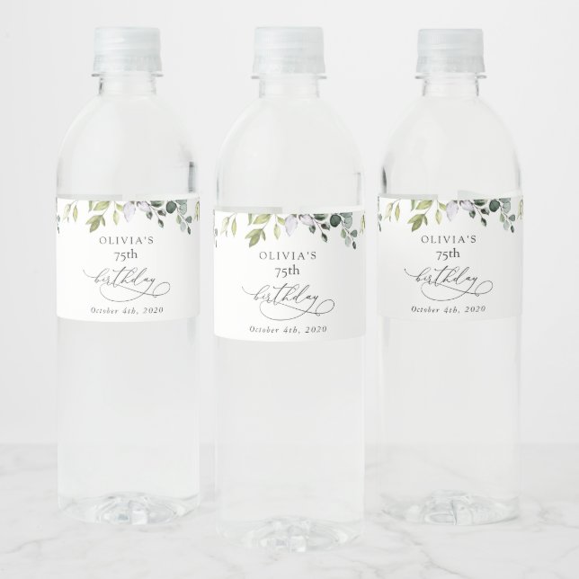 Greenery, Eucalyptus Leaves, Boho, Birthday Water Bottle Label (Bottles)