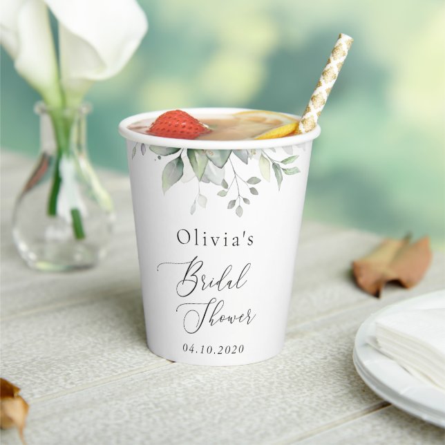 Greenery, Eucalyptus Leaves, Boho, Bridal Shower Paper Cups (Insitu)