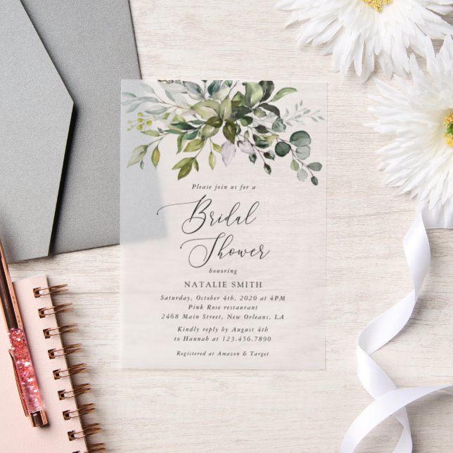 Greenery, Eucalyptus Leaves, Boho, Bridal Shower Vellum Invitations (Wedding)