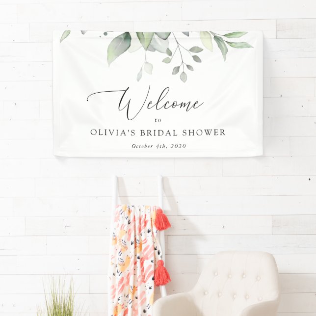 Greenery, Eucalyptus Leaves, Boho, Bridal Welcome Banner (Insitu)