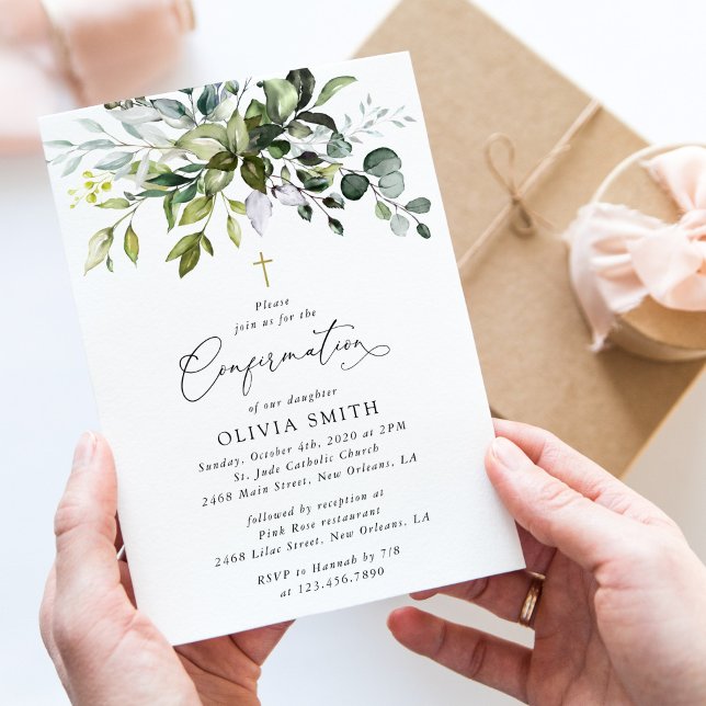 Greenery, Eucalyptus Leaves, Boho, Confirmation Invitation (Creator Uploaded)