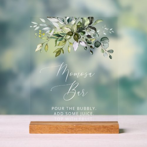 Greenery Eucalyptus Leaves Boho Momosa Bar Acrylic Sign