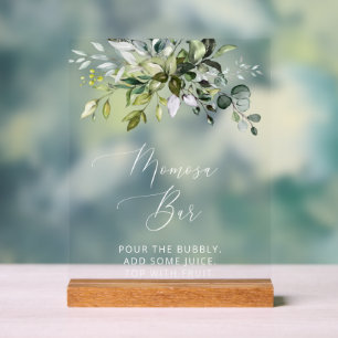 Greenery, Eucalyptus Leaves, Boho, Momosa Bar Acrylic Sign