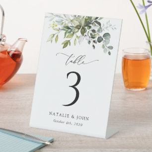 Greenery, Eucalyptus Leaves, Boho, Table Numbers  Pedestal Sign