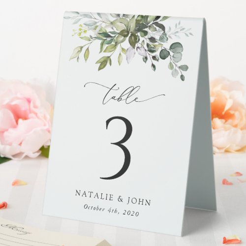 Greenery Eucalyptus Leaves Boho Table Numbers  Table Tent Sign